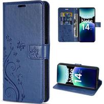 Case for Xiaomi Redmi Note 14 Pro Plus 5G/Note 14 Pro+ 5G, Dark Blue Synthetic Leather Protection with Floral Butterfly Pattern