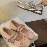Silver ballet shoes inner height increase single shoes women's summer skirt word belt Mary Jane shoes 35 rožinė