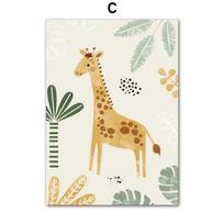 Mielas animacinis liūtas ant drobės, žirafa, zebras, gyvūnų plakatas, vaikų kambarys, laukas, darželis, darželis, dekoratyvinis sienos menas 21cm×30cm NoFrame beige