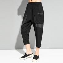Women's Summer Patchwork Striped Harem Pants with Pockets M juoda