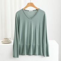 2024 Women's V-Neck Modal Long Sleeve Base Layer Top - Spring/Autumn Solid Color XL (110-135 lbs)