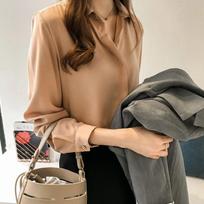 2024 Spring Korean Style Solid Color Women's Long Sleeve Chiffon Shirt M rožinė