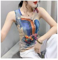 European Style 2023 Summer Women's Sleeveless Knit Print Tank Top 2XL