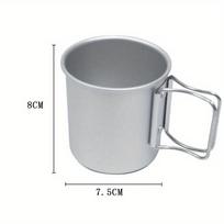 Lauko kempingo puodelis su sulankstoma rankena Nešiojamas itin lengvas aliuminio lydinio puodelis lauko žygiams, maisto gaminimui Naujiena 300 ml sidabras
