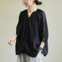 2023 Autumn Korean Style Loose Plus Size Cotton Linen Women's Shirt One Size juoda