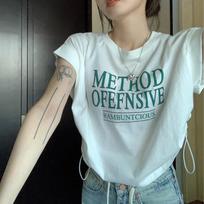 Women's Irregular Drawstring Short-Sleeve T-Shirt - Korean Style Summer Top 2XL balta