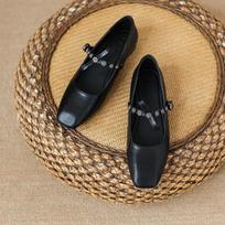 Single shoes women's flat bow light mouth ballet shoes small square head retro casual driving Mary Jane shoes 34 juoda