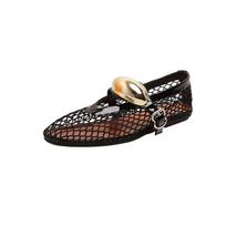 Cowhide version, fishing net hollow flat-soled ballet shoes with Mary Jane women's shoes spring and summer single shoes sandals 35 juoda