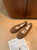 Sheepskin version~ Ballet elastic word with light mouth sweet bow leather single shoes women's shoes 35 ruda