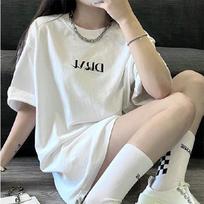 2025 summer cotton t-shirt short-sleeved student lazy print medium and long T-shirt women S balta
