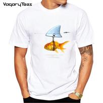 Summer Round Neck 3D Goldfish And Shark Print Top Fashionable Casual Short Sleeved Men's T-shirts S