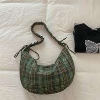 Wind crossbody plaid bag new ballet style shoulder bag niche armpit croissant bag large capacity žalia