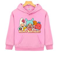 Toca Boca-HAPPY BIRTHDAY! forBoys Kids Hoodies 2026new style Cartoon Print Hoody Children Clothing Girls Clothes moletom Boys girls sweatshirts Tops 130 rožinė