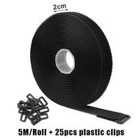 5M Reusable Nylon Hook Loop Fastening Cable Tape Cut-To-Length Self-Adhesive Securing Strap With Buckle For Organizer Or Storage