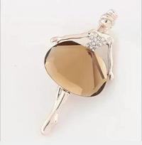Cute Fashion Brooches Ballet Girl Dancer Crystal Brooches Cute Pin Cartoon Beautiful Princess Ballerina Jewelry Temperament Gift brown