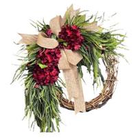Rustic Hydrangea Wreath with Burlap Bow Farmhouse Wall Door Hanging Decor for Home Garden Wedding Artificial Floral Garland for Spring Summer A black