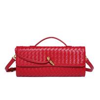 Woven Shoulder Baguette Bag Fashion Horizontal Clutch Bag Organ Ladies Oblique Span Bag Long Bag 30.5*4*12.5 raudona
