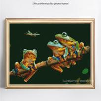 Deimantinė tapyba Viso apvalaus gyvūno trijų varlių šakelių deimantų siuvinėjimas 20X30CM