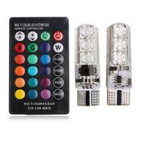 2x T10 W5W T10-5050-6SMD Car LED Signal Bulb Remote Control RGB Auto Interior Dome Reading Light Atmosphere Wedge Side Flash Strobe Lamp RGB gray