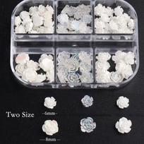 White Aurora Camellia Nail Art Jewelry Acrylic Resin Flowers Design Elegant Wedding Charms Accessories Rhinestone Decor gray