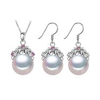 LSOOYH Fashion natūralių gėlavandenių perlų karoliai auskarai moterims gėlių raudonų krištolinių papuošalų rinkiniai 8-9mm pearl juoda