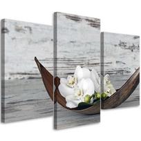Trijų dalių paveikslo drobės spaudas Orchidėjų Žiedai Medis 60x40 pilka spalva