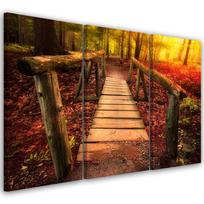 Three piece picture canvas print Autumn Forest Leaves Bridge 60x40 oranžinė