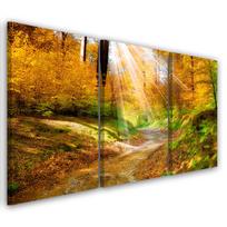 Trijų dalių paveikslų spauda ant drobės Forest Autumn Nature 60x40 oranžinė