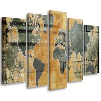 Five piece picture canvas print Retro World Map 100x70 smėlis