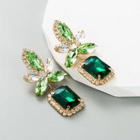 Women's Drop Alloy Inlaid Color Crystal Geometric Creative Temperament High Quality Earrings OneSize chaki