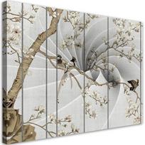 Spaudinys ant drobės Paukščiai ant magnolijos medžio 60x40 pilka spalva