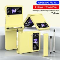 „Samsung Z Flip 4 3 5g Case“, 2 vnt. lankstinio rašiklio lizdas, plastikinis kietas dangtelis, skirtas „Galaxy Z Flip 3 4 Capa“ + talpos jutiklinis rašiklis For Samsung Z Flip 4 geltona