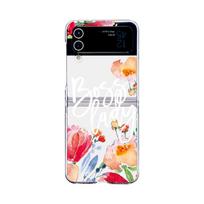 For Samsung Galaxy Z Flip 4 3 Case Watercolor Flower Pattern Painted Transparent Folding Shockproof Hard Back Cover Accessories For Galaxy Z Flip 3