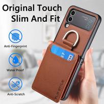 For Samsung Z Flip 4 Zflip4 Anti -Sweat Luxury Leather Ring Holder Case For Samsung Galaxy Z Flip 4 5g Flip4 Card Holder Bag for Samsung Z Flip 4 ruda