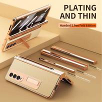 Pebbled Leather Case For Samsung Galaxy Z Fold 4 3 Sweat Proof Stylus Dual Hinge Hidden Stand Comprehensive Protection Cover For Galaxy Z Fold 4 auksas