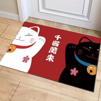 „Fortune Cat“ grindų kilimėlis Svetainės kilimų dekoras Virtuvė Miegamojo durų kilimėlis 40x60cm white