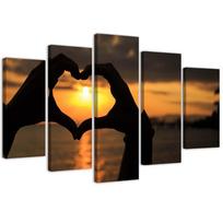 Five piece picture canvas print Hands formed into a heart 100x70 oranžinė