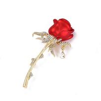 Smeigtukai Diamond Studded Brooch Rose Elegantiški retro stiliaus drabužių priedai raudona