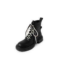 Krazing Pot Cow Leather Autumn Winter Shoes Round Toe Thick Low Heels Lace Up Basic Style Women Ankle Boots 34 juoda