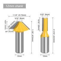 Karbido tenoninių durų langų pjovimo antgaliai Peilis plokščiadugniai V formos frezai Frezavimo antgalis medžiui 12 mm 1/2 colio kotas 1/2inch shank