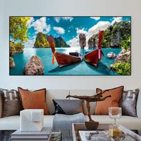 Peizažas Vaizdingas Tailandas Jūros Sala Ežeras Valtis Drobės Tapyba Gamta Plakatai Ir Spaudiniai Sienos Menas Paveikslai Namų Dekoras Be Rėmo 20*40cm blue
