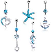 Sexy Female Navel Ring Dolphin Shark Hippocampus Anchor Ocean Navel Buckle