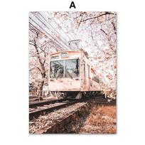 Sakura tramvajaus pagoda Fuji kalno sienos meno drobės tapyba Šiaurės šalių plakatai ir spaudiniai Sienų nuotraukos, skirtos svetainei japoniškam dekoravimui A4 21X30cm No Framed gray