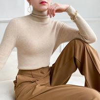 Autumn Office-lady Long Sleeve Soft High-necked Basic Sweater Women Elegant Knitted Warm Casual Top Fashion Slim Pullovers 28977 S šviesios chaki spalvos