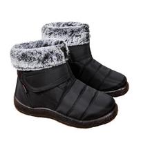 Waterproof Snow Boots for Women Fashion Faux Fur Plush Winter Ankle Boots Woman Comfortable Non-Slip Warm Cotton Padded Shoes 43 juoda