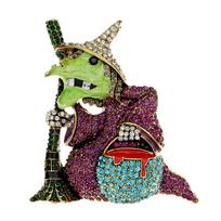 New Rhinestone Halloween Large Witch Brooch Funny Horrible Cartoon Design Pin Enamel Figure Jewelry