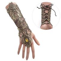 Gotikinė steampunk nėrinių rankogalių be pirštų pirštinė, šildoma apyrankė, juoda auksinė One Size gray