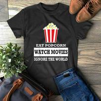 Eat Popcorn Watch Movies Ignore The World Unisex T-Shirt XXXXL gray