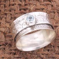 Mėlyno topazo sukamasis žiedas, Meditacinis žiedas, Sukamasis žiedas, Rankų darbo žiedas, 925 sidabro žiedas, Unisex dovana 9 gray