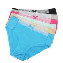 Plus Size Women Panties Cotton Mid Waist Ladies Briefs Sexy Bikini Lingerie Underwear Women 6 Pcs 3XL blue